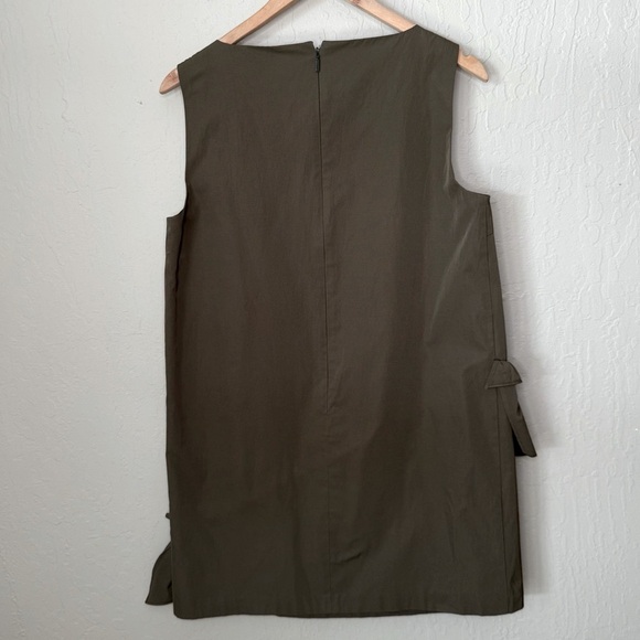 PINKO V-Neck Ruffle Olive Green Brown Sleeveless A-Line Dress Size 6 - Picture 15 of 16